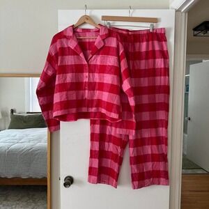 Lou & Grey Red & Pink Plaid Gingham Pajama Set Size Large